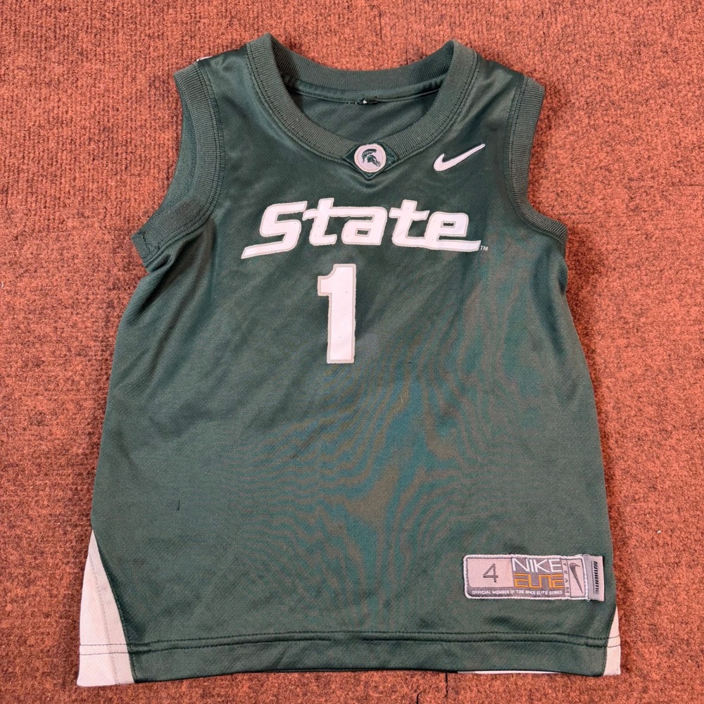 Nike Michigan State Spartans Jersey Kids Green Basketball Elite #1 Size 4 6030